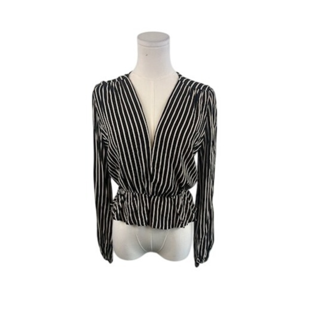 Reformation Striped Camila Blouse Long Sleeve Top Black White Womens Size Medium